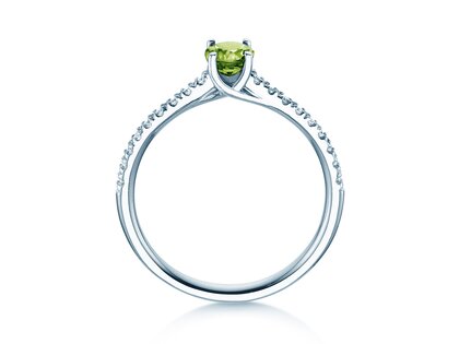 Geboortesteen ring Glow Pavé augustus in 9K witgoud met peridoot 0,60ct en diamanten 0,11ct