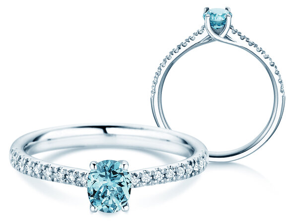Geboortesteen ring Glow Pavé december in 18K witgoud met blauwe topaas 0,60ct en diamanten 0,11ct