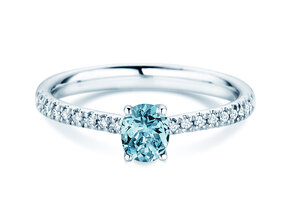 Geboortesteen ring Glow Pavé december in 18K witgoud met blauwe topaas 0,60ct en diamanten 0,11ct