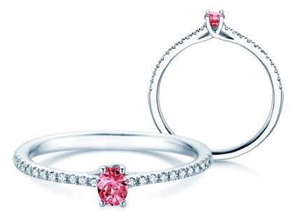 Geboortesteen ring Glow Pavé oktober in 14K witgoud met roze toermalijn 0,25ct en diamanten 0,09ct