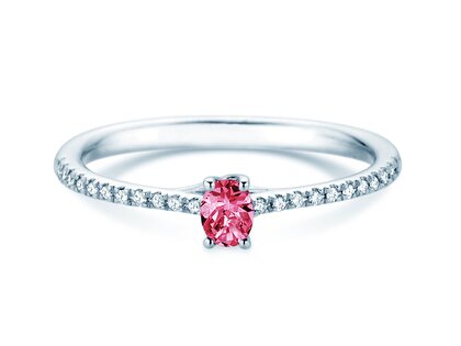 Geboortesteen ring Glow Pavé oktober in 14K witgoud met roze toermalijn 0,25ct en diamanten 0,09ct
