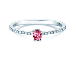 Geboortesteen ring Glow Pavé oktober in 14K witgoud met roze toermalijn 0,25ct en diamanten 0,09ct