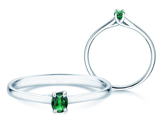 Verlovingsring Glow in 9K witgoud met smaragd 0,25ct
