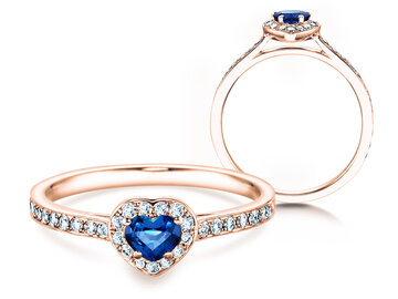 Verlovingsring Heart Saphir in 14K witgoud met saffier 0,25ct en diamanten 0,34ct