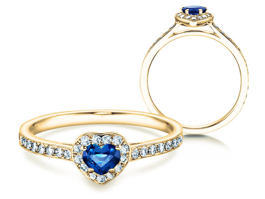 Verlovingsring Heart Saphir in 14K geelgoud met saffier 0,25ct en diamanten 0,34ct