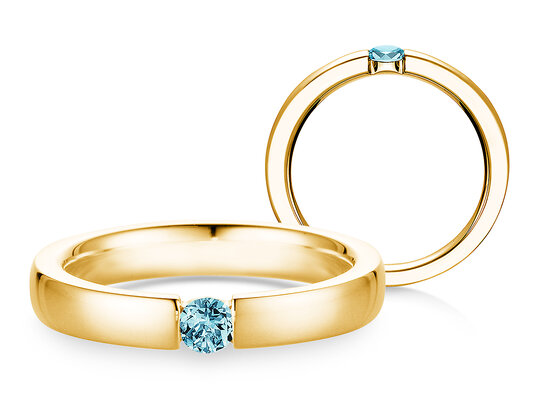 Verlovingsring Infinity Colour in 14K geelgoud met blauwe topaas 0,15ct