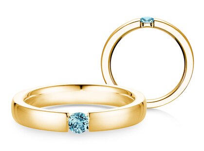 Verlovingsring Infinity Colour in 18K geelgoud met blauwe topaas 0,15ct