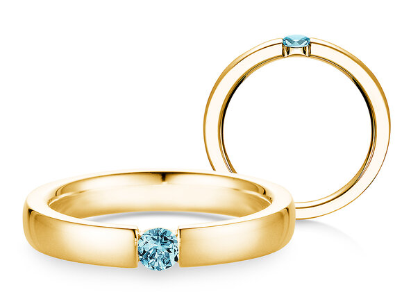 Verlovingsring Infinity Colour in 14K geelgoud met blauwe topaas 0,15ct