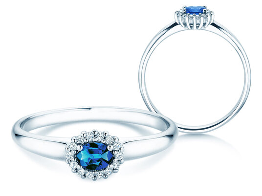 Verlovingsring Jolie Cross in 9K witgoud met saffier 0,25ct en diamanten 0,06ct