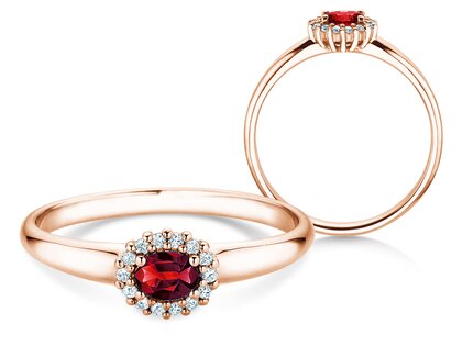 Verlovingsring Jolie Cross in 14K roségoud met robijn 0,25ct en diamanten 0,06ct