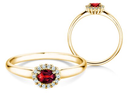 Verlovingsring Jolie Cross in 14K geelgoud met robijn 0,25ct en diamanten 0,06ct