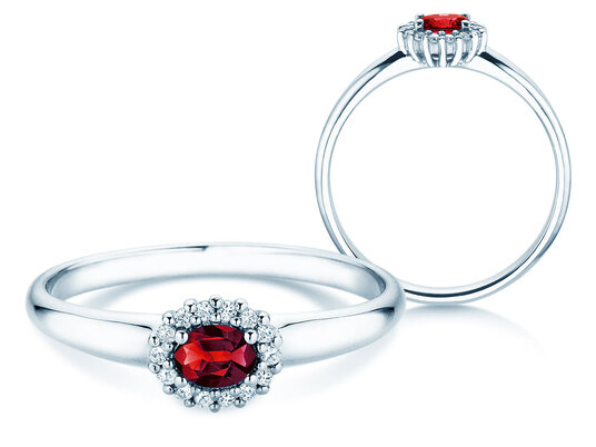 Verlovingsring Jolie Cross in 9K witgoud met robijn 0,25ct en diamanten 0,06ct