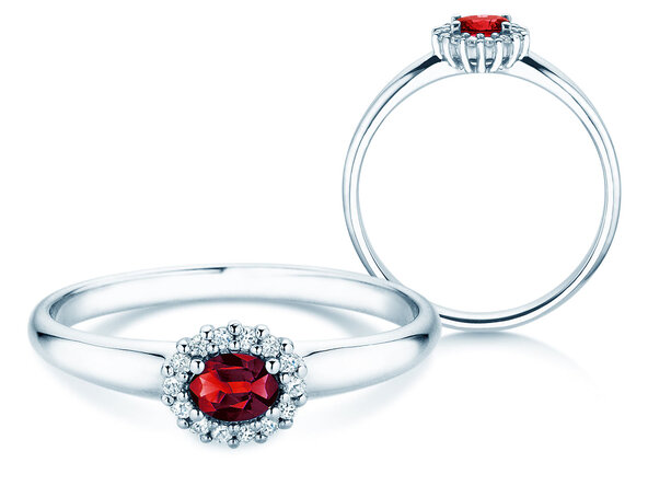 Verlovingsring Jolie Cross in 9K witgoud met robijn 0,25ct en diamanten 0,06ct