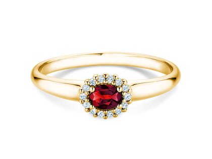 Verlovingsring Jolie Cross in 14K geelgoud met robijn 0,25ct en diamanten 0,06ct