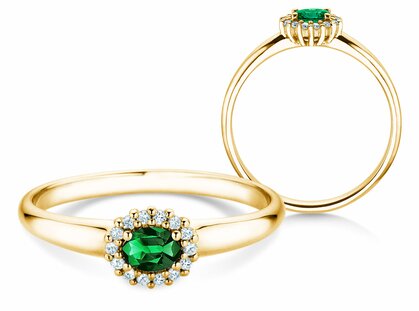 Verlovingsring Jolie Cross in 14K geelgoud met smaragd 0,25ct en diamanten 0,06ct