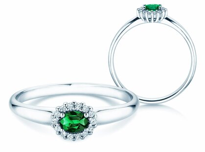 Verlovingsring Jolie Cross in 18K witgoud met smaragd 0,25ct en diamanten 0,06ct