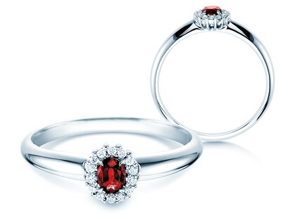 Verlovingsring Jolie in 18K witgoud met robijn 0,25ct en diamanten 0,06ct