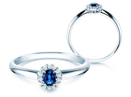 Verlovingsring Jolie in platina 950/- met saffier 0,25ct en diamanten 0,06ct