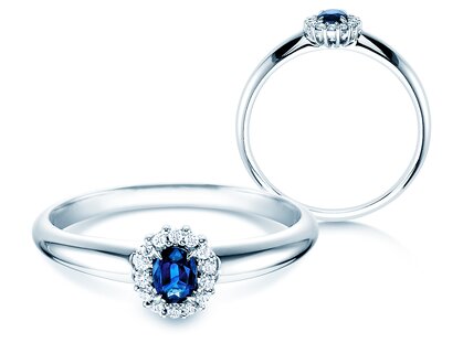 Verlovingsring Jolie in 18K witgoud met saffier 0,25ct en diamanten 0,06ct