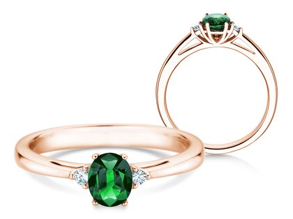 Verlovingsring Life in 9K roségoud met smaragd 0,25ct en diamanten 0,03ct