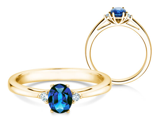 Verlovingsring Life in 14K geelgoud met saffier 0,60ct en diamanten 0,03ct