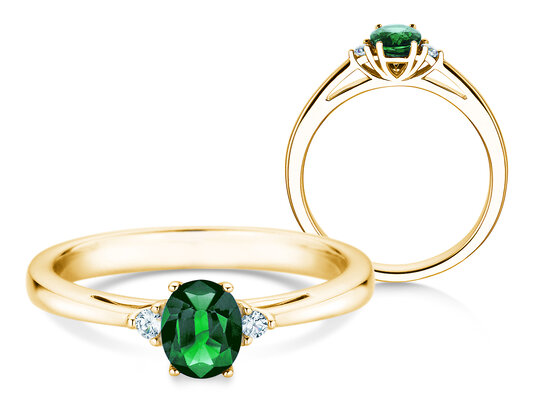 Verlovingsring Life in 9K witgoud met smaragd 0,25ct en diamanten 0,03ct