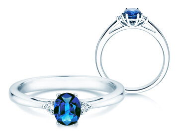 Verlovingsring Life in 9K witgoud met saffier 0,25ct en diamanten 0,03ct