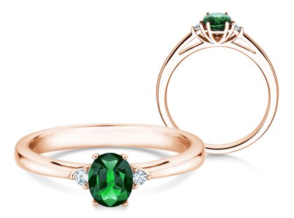 Verlovingsring Life in 14K roségoud met smaragd 0,25ct en diamanten 0,03ct