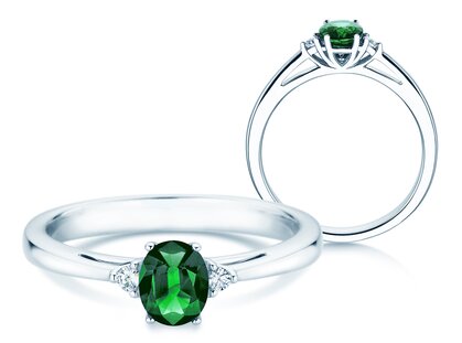 Verlovingsring Life in 18K witgoud met smaragd 0,60ct en diamanten 0,03ct