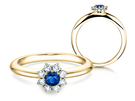 Verlovingsring Lovely in 18K geelgoud met saffier 0,25ct en diamanten 0,25ct