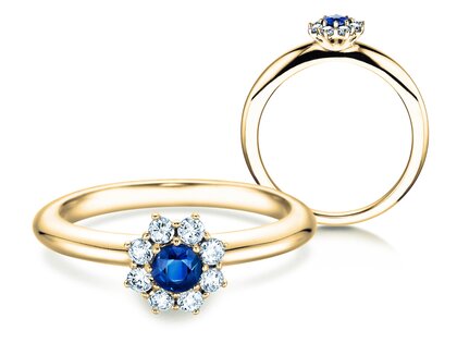 Verlovingsring Lovely in 14K geelgoud met saffier 0,33ct en diamanten 0,40ct
