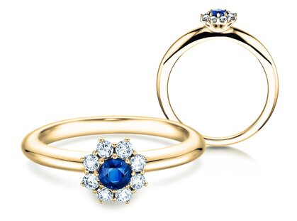 Verlovingsring Lovely in 18K geelgoud met saffier 0,33ct en diamanten 0,40ct