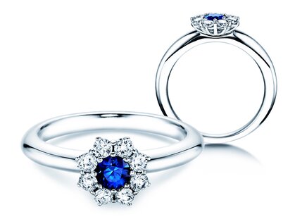 Verlovingsring Lovely in platina 950/- met saffier 0,33ct en diamanten 0,40ct