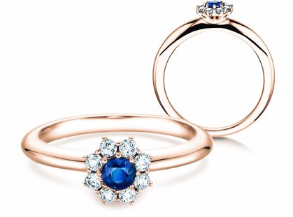 Verlovingsring Lovely in 18K roségoud met saffier 0,10ct en diamanten 0,15ct