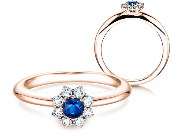 Verlovingsring Lovely in 14K roségoud met saffier 0,10ct en diamanten 0,15ct