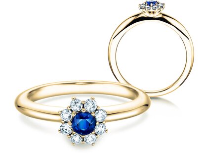 Verlovingsring Lovely in 14K geelgoud met saffier 0,10ct en diamanten 0,15ct