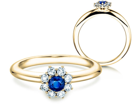 Verlovingsring Lovely in 14K geelgoud met saffier 0,10ct en diamanten 0,15ct