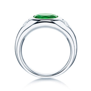 Ring Three-Stone Signet in 9K witgoud met smaragd 1,35ct en natuurlijke diamanten 0,30ct