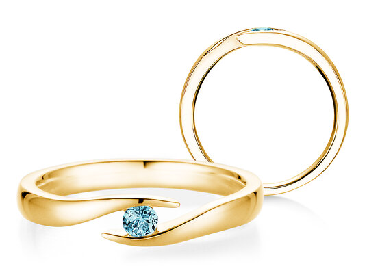 Verlovingsring Twist Colour in 14K geelgoud met blauwe topaas 0,05ct