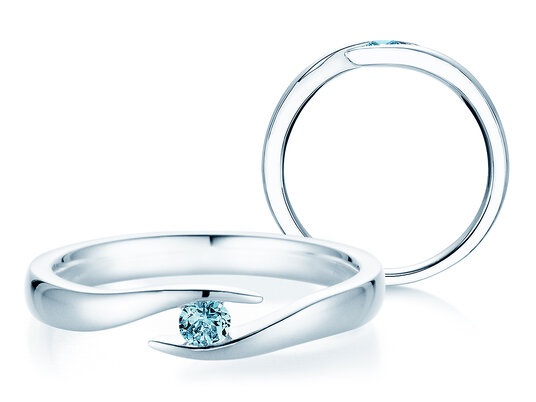 Verlovingsring Twist Colour in 14K witgoud met blauwe topaas 0,05ct