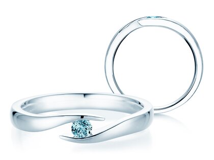 Verlovingsring Twist Colour in 14K witgoud met blauwe topaas 0,05ct