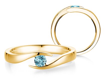 Verlovingsring Twist Colour in 9K geelgoud met blauwe topaas 0,25ct