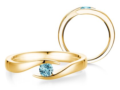 Verlovingsring Twist Colour in 9K geelgoud met blauwe topaas 0,25ct