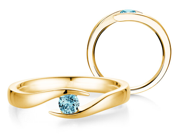 Verlovingsring Twist Colour in 9K geelgoud met blauwe topaas 0,25ct
