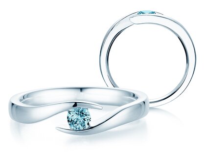 Verlovingsring Twist Colour in 9K witgoud met blauwe topaas 0,25ct