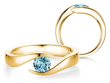 Verlovingsring Twist Colour in 9K geelgoud met blauwe topaas 0,50ct