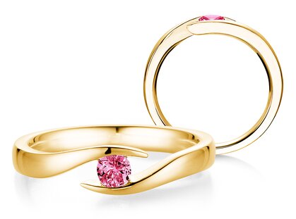 Verlovingsring Twist Colour in 9K geelgoud met roze toermalijn 0,25ct