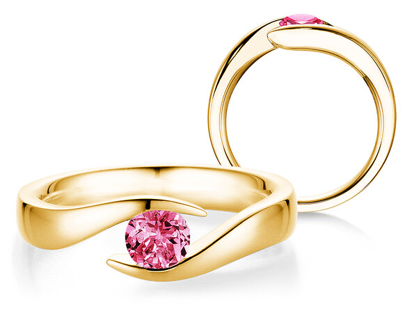 Verlovingsring Twist Colour in 14K geelgoud met roze toermalijn 0,50ct