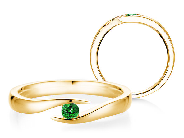 Verlovingsring Twist Colour in 9K geelgoud met smaragd 0,05ct