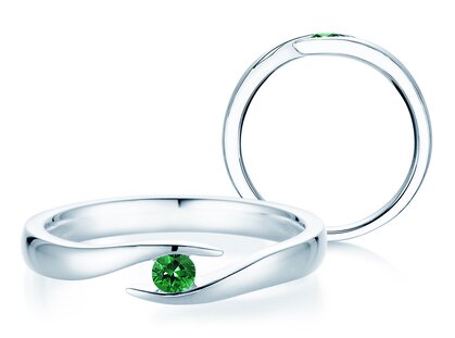 Verlovingsring Twist Colour in 14K witgoud met smaragd 0,05ct
